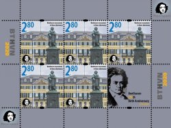 Finland 2020 BTHVN 250 anniversary monument in Bonn (Germany) Peterspost sheetlet of 5 stamps with label MNH