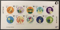 Finland 2020 ActNow joint-issue Peterspost set of 10 imperforated stamps in block MNH