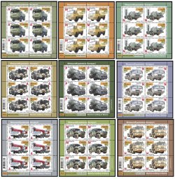 Belorussia (Belarus). Mechanical engineering of Belarus (autotransport), set of 9 sheetlets of 6 stamps each