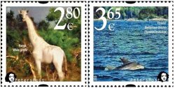 Finland. Peterspost. Fauna. Wild life. "Memorable facts", White giraffe and Bottlenose dolphin, set of 2 stamps