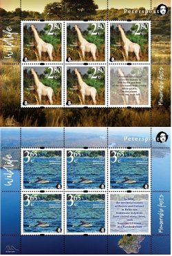 Finland 2020 Fauna Wild life "Memorable facts" White giraffe and Bottlenose dolphin Peterspost set of 2 sheetlets of 5 stamps with label each MNH