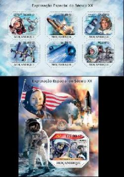 Mozambique 2011 Space exploration in the XX century. Gagarin, Valentina Tereshkova, Armstrong set of 2 blocks