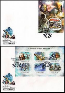 Mozambique 2011 Space exploration in the XX century. Gagarin, Valentina Tereshkova, Armstrong. Set 2 FDC