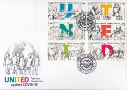 Tajikistan 2020 Fight against COVID-2019 global outbreak joint issue of many states set of 12 stamps (6 strips of 2 each) perforated FDC