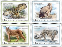 Tajikistan 2020 Predators from the Red Book of Tajikistan Owl Eagle wild Cats set of 4 perforated stamps MNH