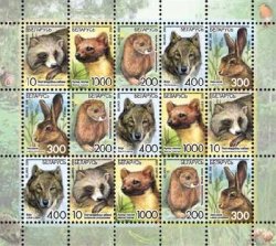 Belorussia Belarus 2008 Definitives fauna forest mammals silk paper sheetlet \ block of 3 strips of 5 stamps each MNH