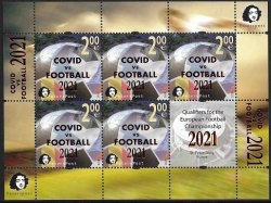 Finland 2021 Peterspost Qualifiers for the UEFA championship St.Petersburg Russia overprint COVID vs FOOTBALL perf sheetlet of 5 stamps and label