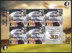 Finland 2021 Peterspost Qualifiers for the UEFA championship St.Petersburg Russia overprint COVID vs FOOTBALL imperf sheetlet of 5 stamps and label