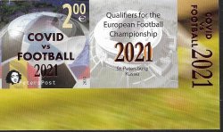 Finland 2021 Peterspost Qualifiers for the UEFA championship St.Petersburg Russia overprint COVID vs FOOTBALL imperf stamp with label