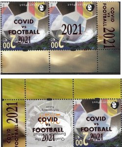 Finland 2021 Qualifiers for the UEFA championship St.Petersburg Russia INVERT overprint COVID vs FOOTBALL Peterspost 2 strips with all varities MNH