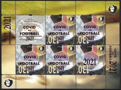 Russia 2021 Peterspost Qualifiers for the UEFA championship St.Petersburg Russia INVERT overprint COVID vs FOOTBALL sheetlet of 5 stamps and label