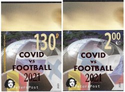 Russia and Finland 2021 Peterspost Qualifiers for the UEFA championship St.Petersburg Russia overprint COVID vs FOOTBALL set of 2 imperf stamps