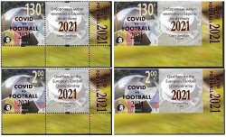 Russia and Finland 2021 Peterspost Qualifiers for the UEFA championship St.Petersburg Russia overprint COVID vs FOOTBALL full set of 4 perf and imperf stamps and labels