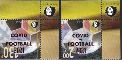 Russia and Finland 2021 Peterspost Qualifiers for the UEFA championship St.Petersburg Russia INVERT overprint COVID vs FOOTBALL set of 2 stamps