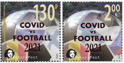 Russia and Finland 2021 Peterspost Qualifiers for the UEFA championship St.Petersburg Russia overprint COVID vs FOOTBALL set of 2 stamps