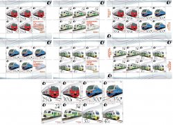 Russia and Finland 2021 European Year of Rail commuter trains Peterspost super full set of 8 stamps and 4 sheetlets