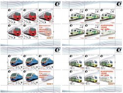 Russia and Finland 2021 European Year of Rail commuter trains Peterspost set of 4 sheetlets of 5 stamps and label each