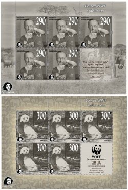 Russia 2021 60 ann of WWF 1961-2021 Panda in London Zoo Prince Bernhard Lippe-Biesterfeld Peterspost set of 2 sheetlets MNH