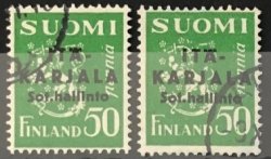 Finland 1941 WWII Occupation of East Karelia military government Coat of Arms definitives black overprint set of 2 stamps 50p both types CTO