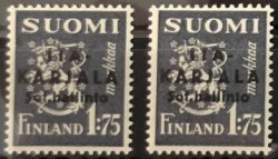 Finland 1941 WWII Occupation of East Karelia military government Coat of Arms definitives black overprint set of 2 stamps 1:75mk both types MNH (**)
