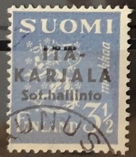 Finland 1941 WWII Occupation of East Karelia military government Coat of Arms definitives black overprint set of 2 stamps 3,50mk I type CTO