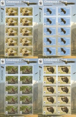 Kyrgyzstan 2014 WWF Black vulture Aegypius monachus set of 4 IMPERFORATED limited edition sheetlets of 10 stamps each MNH