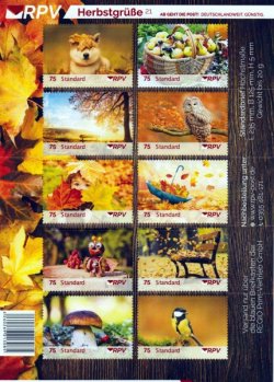 Germany Deutschland 2021 Autumn greetings Herbstgrüße RPV post set of 10 stamps in sheetlet mint