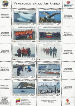 Venezuela 2010 Antarctic expedition ships, penguins, birds, fish, set of 10 stamps in sheetlet MNH