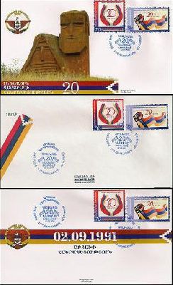 Mountain Karabakh Armenia Artsah 2011 20th anniversary of Independence set of 3 FDCs