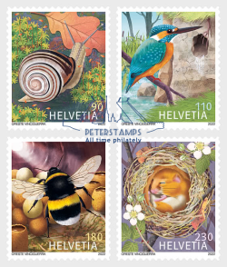 Switzerland 2022 Animals In Their Habitats Birds Insects Mammals Arthropods Set of 4 stamps MNH