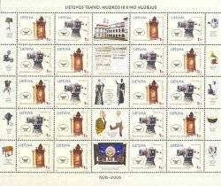 Lithuania Litauen 2006 State museum of theatre music photo cinema and TV radio sheetlet of 10 sets and all types of labels