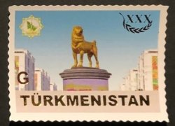 Turkmenistan 2021 Gold Alabay Dog monument in Ashgabad XXX ann Independence stamp MNH