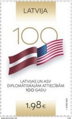 Latvia Lettland 2022 100th of the diplomatic relations between Latvia and USA Stamp mint