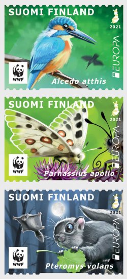 Finland 2021 Europa CEPT National Wildlife Critically Endangered WWF Posti Strip of 3 stamps MNH