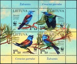 Lithuania Litauen 2008 WWF Roller Coracias garrulus block of 4 stamps mint