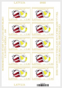 Latvia Lettland 2022 100th of the Concordat Between Latvian Republic and the Holy See Joint Issue with Vatican Sheetlet of 10 stamps