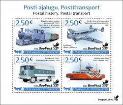 Estonia 2022 Postal History transport Train Bus Airplane Ship BeePost Block of 4 stamps MNH