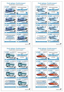 Estonia 2022 Postal History Transport Train Bus Airplane Ship BeePost Set of 4 sheetlets of 6 stamps and labels each MNH