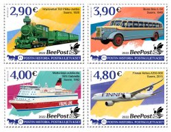 Finland 2022 Postal History Transport train airplane ship bus BeePost Set of 4 stamps MNH