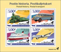Finland 2022 Postal History Transport train airplane ship bus BeePost Block of 4 stamps MNH