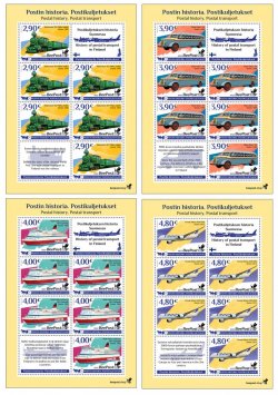 Finland 2022 Postal History Transport train airplane ship bus BeePost Set of 4 sheetlets of 6 stamps MNH