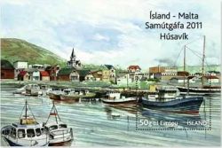 Iceland. Fishery. Fishing boat at the port of Husavik. Joint issue with Malta. Bl 1st