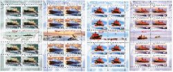 Russia 2009 50 years of the nuclear fleet Icebreakers Set of 4 sheetlets of 8 stamps and 2 labels each MNH