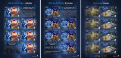 Estonia 2022 Europa CEPT Stories and Myths Legends of ancient castles and Christmas traditions BeePost set of 3 sheetlets with labels