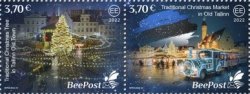 Estonia 2022 Stories and Myths Legends of ancient castles and Christmas traditions BeePost strip of 2 stamps mint