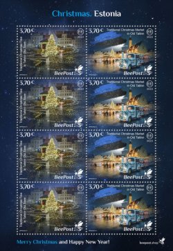 Estonia 2022 Stories and Myths Legends of ancient castles and Christmas traditions BeePost sheetlet of 4 strips mint