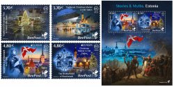 Estonia 2022 Europa CEPT Stories and Myths Legends of ancient castles and Christmas traditions BeePost set of 4 stamps and block MNH