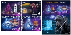 Lithuania 2022 Europa CEPT Stories and Myths Legends of ancient castles and Christmas traditions BeePost set of 4 stamps and block MNH