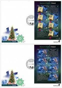 Finland 2022 Stories and Myths Legends of ancient castles and Christmas traditions BeePost FDCset of 2 sheetlets with label