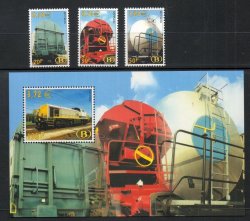 Belgium 2000 Freight wagons and locomotives Belgian Railway Post set of 3 stamps and block MNH